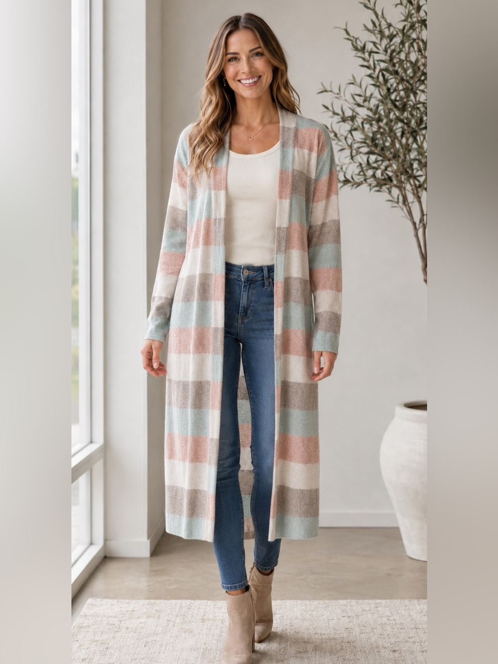 Vanilla Bay Wide Stripe Printed Long Sleeve Open Front Cardigan Size Small